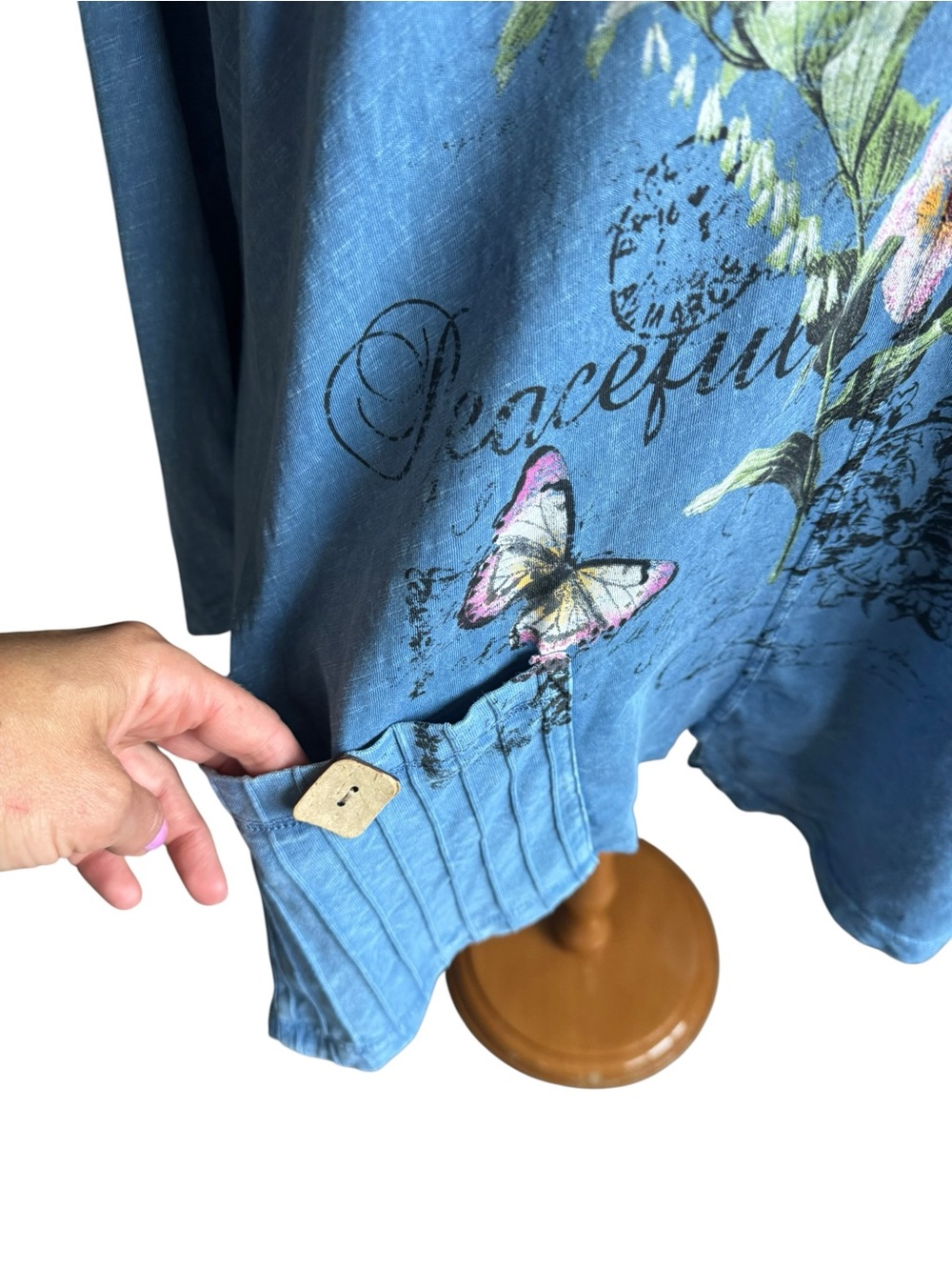 Jess & Jane Blue Floral Tunic Top 1X Artsy Cottagecore Boho Made in USA - Picture 3 of 8